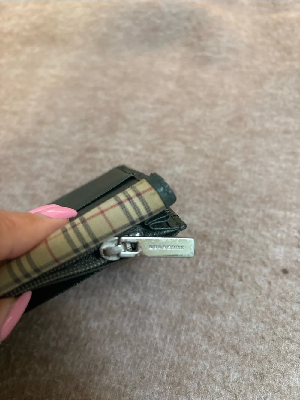 Burberry Dark Green Textured Leather Long Wallet